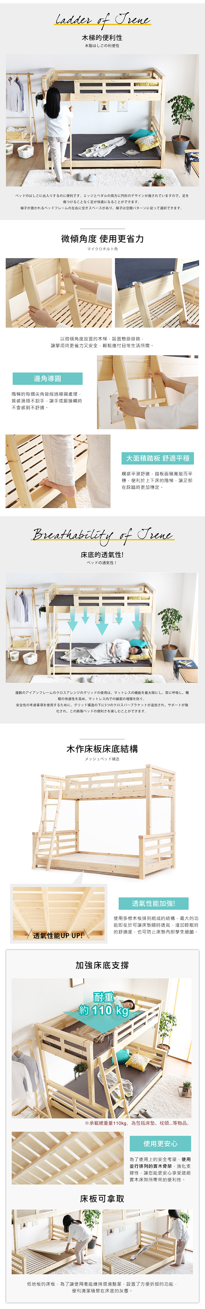 雙層床架 艾琳系列日式清新雙層床架組(上下舖)-3件式/H&D東稻家居
